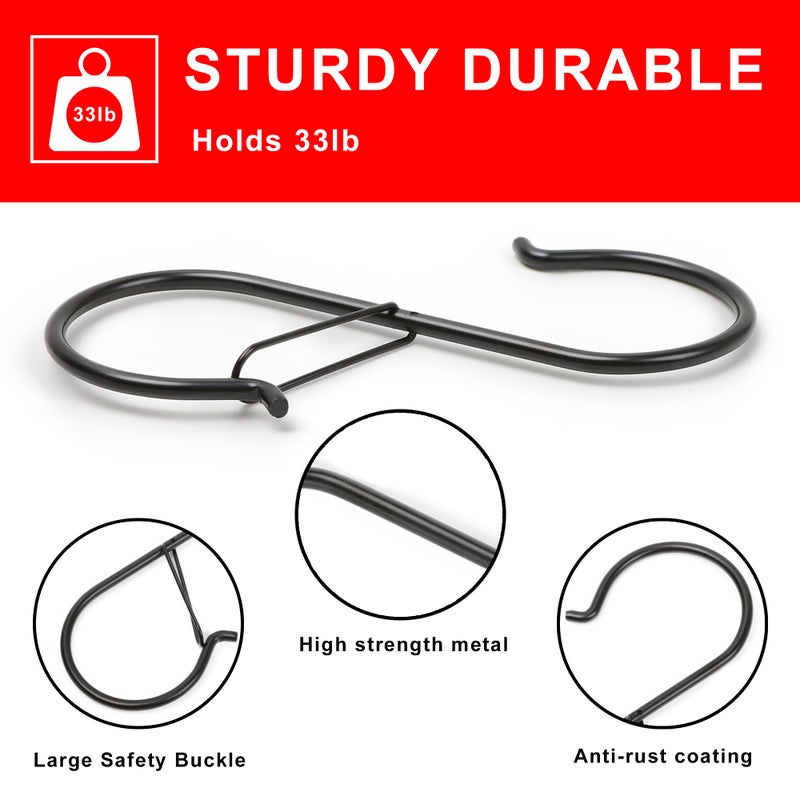 Ansxiy 6 Pack 5 Inch S Hooks for Hanging  Heavy Duty S Hooks with Safety Buckle  S Shape Hooks for Hanging Kitchen Utensils  Pots and Pans  Cups  Plants  Clothes and Bags  Black - Image 4